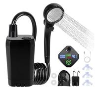 Portable Shower for Camping with 6000mAh Rechargeable Battery Pump, LED Display, 4 Spray Modes, Waterproof Outdoor Shower Kit for Hiking, Pet Washing, Travel, Car Cleaning (Black)