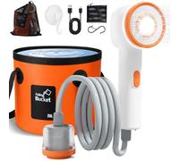 Portable Shower for Camping with LED Light, Rechargeable Camp Shower Pump with Foldable 5.3-Gallon Bucket, Filtered Shower Head, Outdoor Shower Pump for Hiking, RV, Travel, Car Washing, Pet Bath