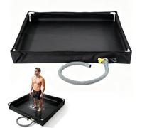 Portable Shower Tray, 80 x 80 x 10 cm, Foldable Shower Base, Portable Shower Bath with Drain Hose, Tent Shower Tray, Durable Oxford, Camping Shower Base for Indoor Outdoor Shower, Pet Bath (Black)