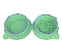 Portable Silicone Folding Double Dog, Cat Bowl - Anti-Slip, Slow Feeder for Travel and Outdoor Adventures (green)