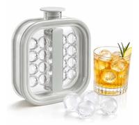 Portable Silicone Ice Ball Maker Kettle,2-in-1 Bottle Ice Maker Cube Tray Mold with Pull Handles, Make 19 Iceballs At Once,Reusable Round Ice Maker,Easy Release for Whiskey Juice Cold Drinks Grey