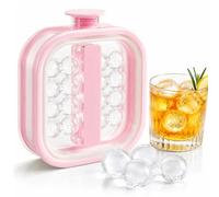 Portable Silicone Ice Ball Maker Kettle,2-in-1 Bottle Ice Maker Cube Tray Mold with Pull Handles, Make 19 Iceballs At Once,Reusable Round Ice Maker,Easy Release for Whiskey Juice Cold Drinks Pink