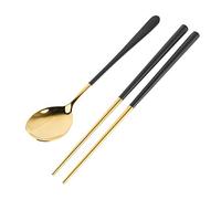 Portable Silverware Set, Stainless Steel Chopsticks and Spoon Flatware for Home Outdoor Travel, Gift Set(Black + Golden)