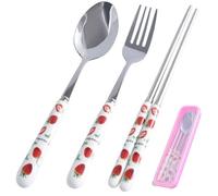 Portable Silverware Set with Case Stainless Steel Includes Fork Spoon Chopstick Cartoon Travel Utensils with Case