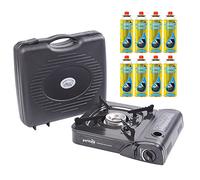 Portable Single Burner Camping Fishing Butane Gas Stove Lightweight With Carry Case + 8 Gas Refills