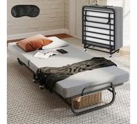 Portable Single Folding Guest Bed With Memory Foam Mattress & Wheels, 190X80Cm