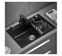 Portable Sink, 304 Stainless Steel Kitchen, Single Bowl Nano Rv with Faucet & Drain Kit, Ideal for Home Cooking, Top Mount Installation(Black e,65x45x20cm)