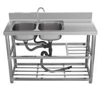 Portable Sink, Catering,Free Standing Commercial,Kitchen,W/Faucet & Drainboard,W/Workbench & Double Storage Shelves for(Aleft Slot)