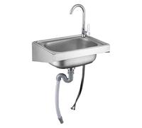 Portable Sink,Commercial Stainless Steel Wall Mounted Hand,Catering Free Standing,with Gooseneck Faucet,for Garage Restaurant Kitchen(Cold Alone,42x37cm)