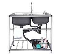 Portable Sink, Free Standing Commercial, Restaurant Kitchen Set W/Faucet & Drainboard,for Bathroom(45X82X75cm)