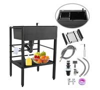 Portable Sink,Outdoor with Drainboard Free-Standing Kitchen Cucina Includes Drain Kit Ideal for Garage Restaurant Garden Laundry Use(Black(No Faucet),75x45x86cm)