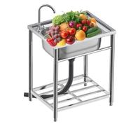 Portable Sink,Single Bowl Unit Free Standing Utility Outdoor with Storage Shelve Laundry Tub Faucet Combination with Filter(Cold Alone,55x44x80cm)
