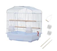 Portable Small Bird Cage for Budgie, Parakeet, Cockatiel, Canary - White Wire Travel Cage with Perches, Food Bowls, Swing & Removable Tray - Ideal for Home and Outing - 46x36x52cm