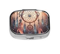 Portable Small Pill Box 2 Compartments Metal Pill Holder and Vitamins Organizer Cute Native American Dream Catcher Travel Pill Box for Wallet Pocket