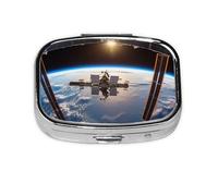 Portable Small Pill Box 2 Compartments Metal Pill Holder Pill Vitamin Organizer International Space Station Travel Photo Pill Box Pocket Pill Box