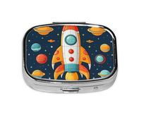 Portable Small Pill Box 2 Compartments Metal Pill Holder Vitamin Holder Organizer Cute Rocket Clipart Space Ship Travel Pill Box Pocket Wallet