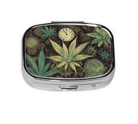 Portable Small Pill Box 2 Compartments Metal Pill Organizer Pill and Vitamins Cute in Time Marijuana Travel Pill Box for Wallet Pocket