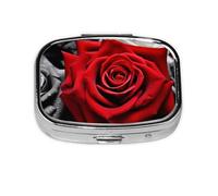 Portable Small Pill Box 2 Compartments Metal Pill Organizer Pill Vitamins Red Rose Wallet Pocket