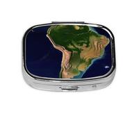 Portable Small Pill Box, 2 Compartments, Metal Pill Vitamin Holder, Cute South America with Satellite Image, Travel Pill Box for Wallet Pocket