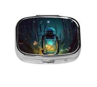 Portable Small Pill Box, 2 Compartments, Metal Vitamin Holder, Cute Firefly Organizer and Travel Flashlight for Wallet Pocket