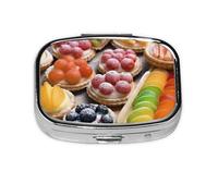 Portable Small Pill Box with 2 Compartments Metal Pill and Vitamins Cake Organizer Cute Fresh Sweet Travel Pill Box for Wallet Pocket