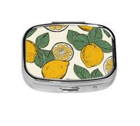 Portable Small Pill Box with 2 Compartments Metal Pill and Vitamins, Cute Lemon Fruit Pattern Organizer and Travel Pill Box for Wallet Pocket