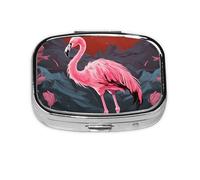 Portable Small Pill Box with 2 Compartments Metal Pill and Vitamins Organizer Cute Abstract Flamingo Wallet Pocket