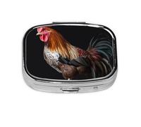 Portable Small Pill Box with 2 Compartments Metal Pill and Vitamins Organizer Cute Animal Cockerel Travel for Wallet Pocket