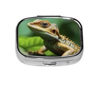 Portable Small Pill Box with 2 Compartments Metal Pill and Vitamins Organizer Cute Animal Lizard Travel Pill Box for Wallet Pocket