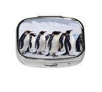 Portable Small Pill Box with 2 Compartments Metal Pill and Vitamins Organizer Cute Antarctic Penguins for Wallet Pocket
