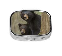 Portable Small Pill Box with 2 Compartments Metal Pill and Vitamins Organizer Cute Black Bear for Mother Puppy Travel for Wallet Pocket