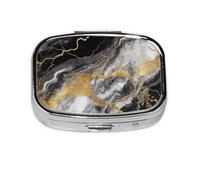 Portable Small Pill Box with 2 Compartments Metal Pill and Vitamins Organizer Cute Black White Gold Marble Foil Wallet Pocket