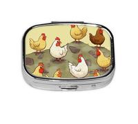 Portable Small Pill Box with 2 Compartments Metal Pill and Vitamins Organizer Cute Chicken Breeding Travel Pill Box for Wallet Pocket