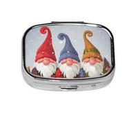 Portable Small Pill Box with 2 Compartments Metal Pill and Vitamins Organizer Cute Christmas Winter Gnomes Travel Pill Box for Wallet Pocket