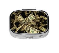 Portable Small Pill Box with 2 Compartments Metal Pill and Vitamins Organizer Cute Dollar Money Sign and Wallet Pocket