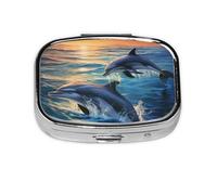 Portable Small Pill Box with 2 Compartments Metal Pill and Vitamins Organizer Cute Dolphins in the Sea1 Travel Pill Box Pocket for Wallet