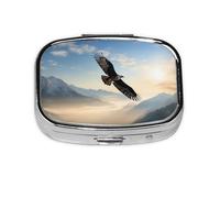 Portable Small Pill Box with 2 Compartments Metal Pill and Vitamins Organizer Cute Eagle Mountains Travel Pill Box for Wallet Pocket