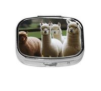Portable Small Pill Box with 2 Compartments Metal Pill and Vitamins Organizer Cute Family Travel Alpaca for Wallet Pocket