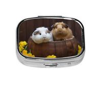 Portable Small Pill Box with 2 Compartments Metal Pill and Vitamins Organizer Cute Guinea Pigs Travel for Wallet Pocket