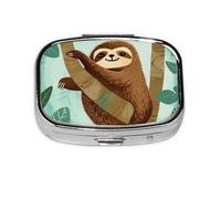 Portable Small Pill Box with 2 Compartments Metal Pill and Vitamins Organizer Cute Hug Sloth Tree Travel Pill Box for Wallet Pocket