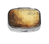 Portable Small Pill Box with 2 Compartments Metal Pill and Vitamins Organizer Cute Sheet Music Travel Pill Cases for Wallet Pocket