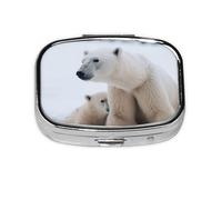 Portable Small Pill Box with 2 Compartments Metal Pill and Vitamins Organizer Cute Snow Animal Polar Bear Travel Pill Box for Wallet Pocket