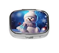 Portable Small Pill Box with 2 Compartments Metal Pill and Vitamins Organizer Cute Snowman Merry Christmas Travel Pill Box for Wallet Pocket