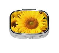 Portable Small Pill Box with 2 Compartments Metal Pill and Vitamins Organizer Cute Sunflowers Travel for Wallet Pocket