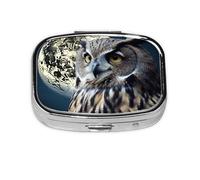 Portable Small Pill Box with 2 Compartments, Metal Pill Organizer and Vitamins, Cute Owl and Moon for Wallet Pocket