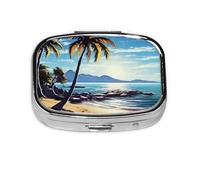Portable Small Pill Box with 2 Metal Pill Compartments and Vitamins Pill Box Cute and Relaxed Organizer for Travel Beach