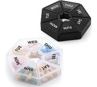 Portable Small Travel Pill Box Medicine Storage Organizer - 2PC With 7 Compartments, 7 Day 2 Times a Day - Mini Weekly Pill Box for Travel