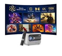 Portable Smart 4K Projector for Home, 1300 ANSI Lumens Movie Projector with Auto Focus, WiFi Bluetooth,3 Brightness Mode, Dolby Audio, Movin Os 2.0-64GB, Built-in Apps for Bedroom, Outdoor, Gaming