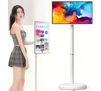Portable Smart Monitor 23.8 Inch, Android 15 TV with 1080P Touch Screen, Wireless Movable Display on Stand with Wheels, 6GB+128GB, 13MP Camera, 8 Hour Battery, HDMI USB Type C for Gym