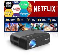 Portable Smart Projector Netflix Certified,4K Support,Auto Focus/Keystone,1050ANSI Lumen,Dolby Audio,HDR10+,Native 1080P Home Theater Proyector with WiFi6 Bluetooth NFC,Indoor/Outdoor Movie Nights
